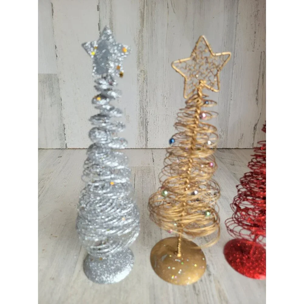 Glitter metal red‎ silver tree xmas figure decor star